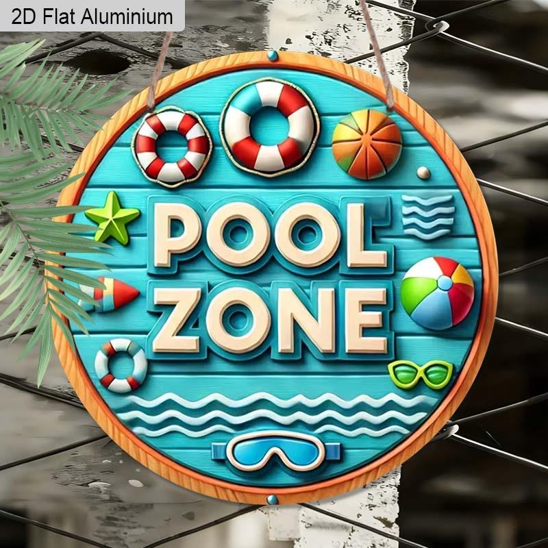 2D Flat 1pc Pool Zone Aluminum Decoration Plaque, "Pool Zone" Lettering Sign, Backyard Poolside Decor, Beach House Decor, Summer Party Decor and