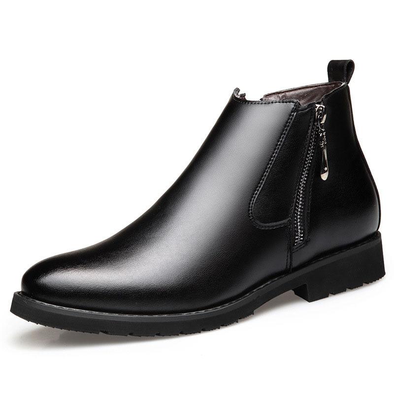 Fashion Winter Leather Velvet Warm Cotton Shoes for Men Fashion Soft Sole Men's Leather Boots New Designer Non-slip Ankle Boots Male
