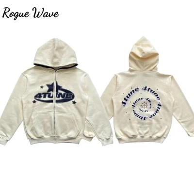 RogueWave Star Letter Print Hoodie Men Retro Zip Up Long Sleeve Loose Jacket Coats Harajuku Casual Gothic Hooded Sweatshirt Y2K Streetwear
