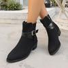 Large Size Metal Buckle Fashion Boots Autumn and Winter New Medium Tube Square and European and American Style Women's Boots