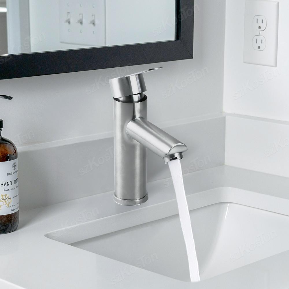 Bathroom Faucet Hot Cold Sink Faucet Single Hole Round/Square Stainless Steel Tap Deck Mounted Bathtub Counter Basin Faucet
