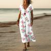 Summer Dress Women's Long Boho Beach Dress Elegant Maxi Dress V-Neck Short Sleeve Summer Tunic Dress Light Airy