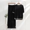 Ice Silk Knitted Suit Women's Suit Spring and Summer Two-piece Set Short-sleeved Splicing Casual and Thin Fashion