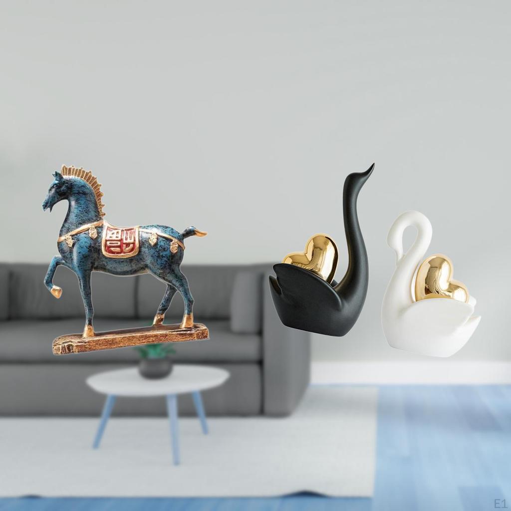Graceful Equine And Swan Figurines Elegant Desktop Tabletop Ornaments for Living Room Bookcase