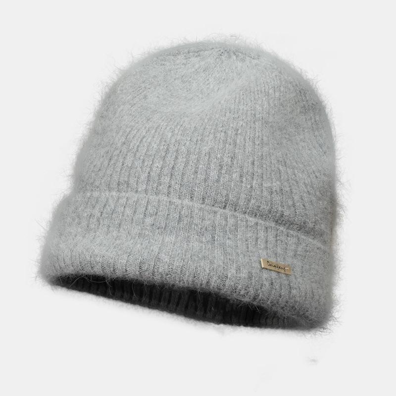 

Осенне-зимняя шапка из кроличьего меха, вязаная шапка с защитой ушей, теплая шерстяная шапка, женский новый универсальный головной убор, мохнатая теплая шапка