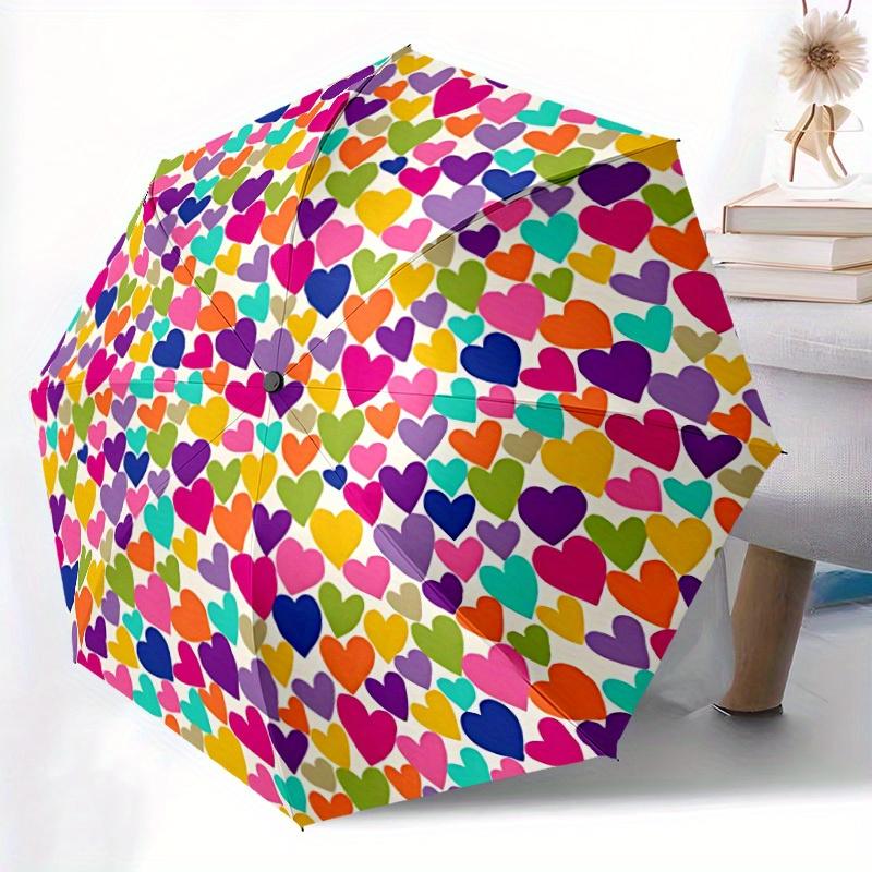 

1pc Heart Pattern Automatic Opening/Closing Folding Umbrella with 54 Ribs, Plastic Handle, Windproof Portable Sunshade Umbrell Iron&8K