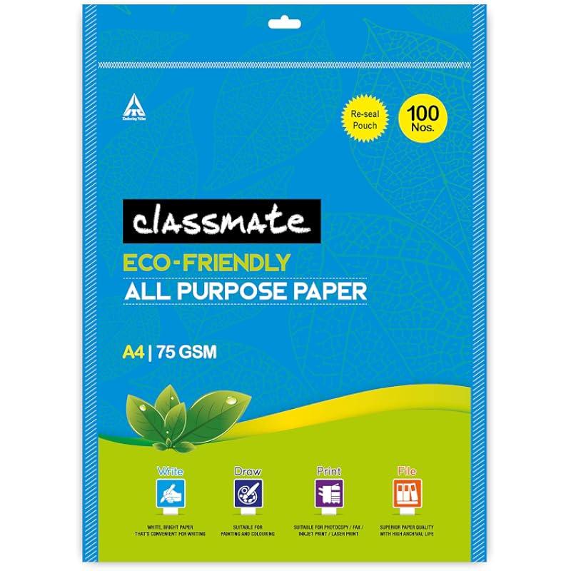 Classmate A4 Size All Purpose Paper - White, Unruled, Pack Of 100