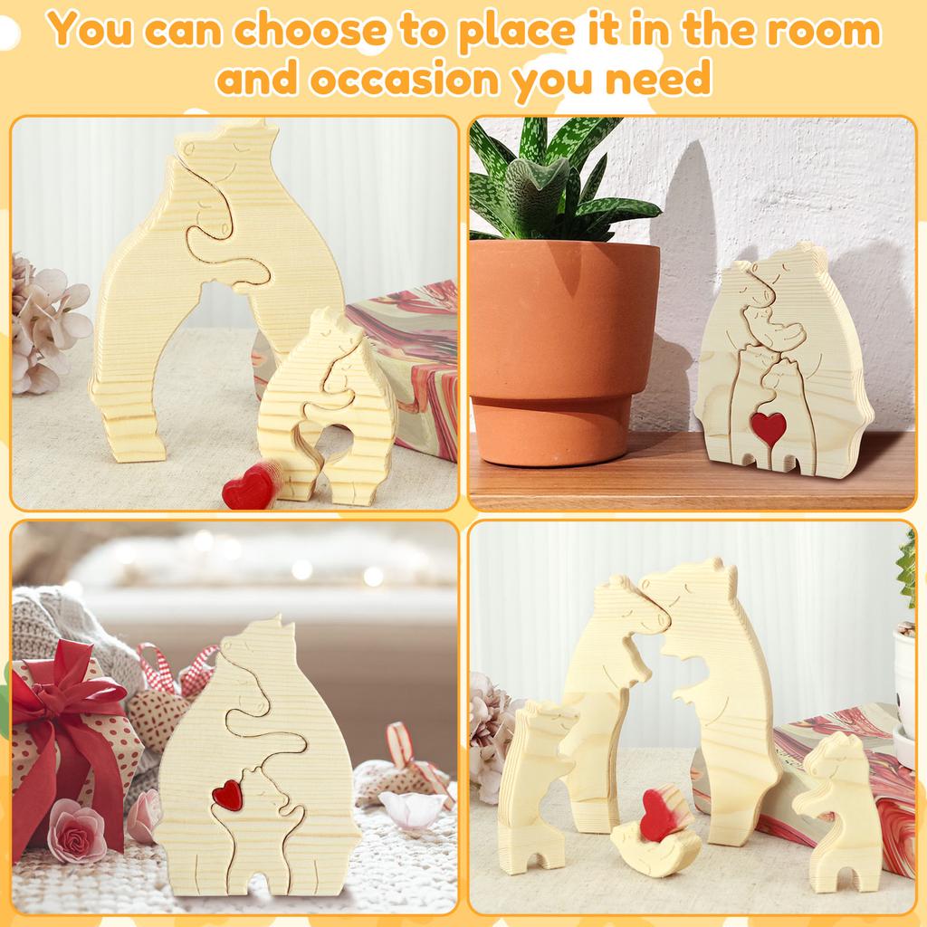 3Pcs Wooden Bear Puzzle Decorative Bear Family Wooden Puzzle Creative Wooden Bear Jigsaw Puzzle Personalized Bear Family Wooden