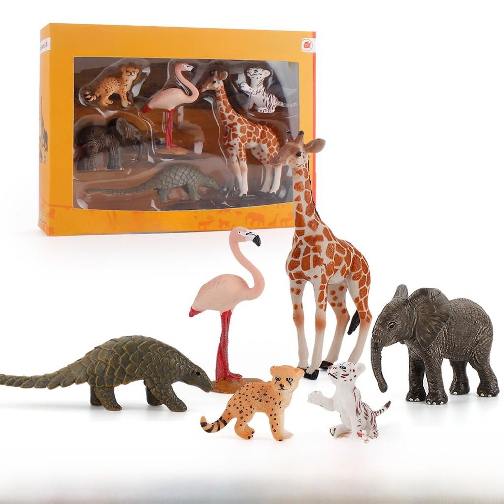 Childrens Wild Animal Pvc Model Set With Giraffe Tiger Elephant Flamingo For Educational Play