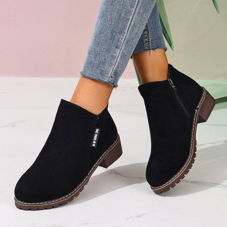 Autumn and winter new women's short boots 2025 foreign trade round head side zipper and bare boots square heel solid color large size women's shoes