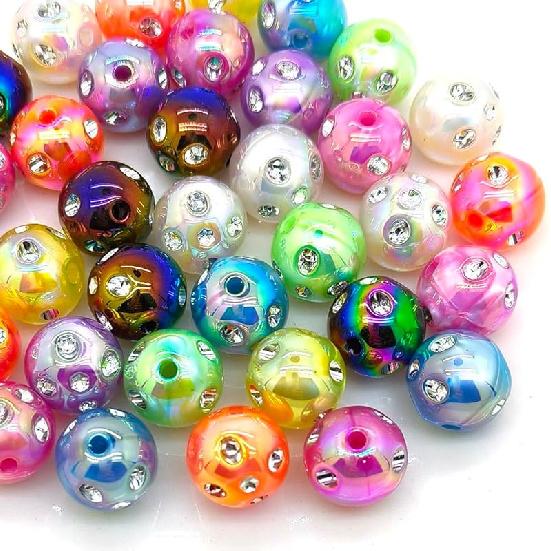 20mm, 16mm, 14mm, 12mm, 10mm Colorful Rhinestone Beads Round Spacer Beads for Jewelry Bracelet Necklace Pen Bag Chain Making Crafts Supplies (16mm