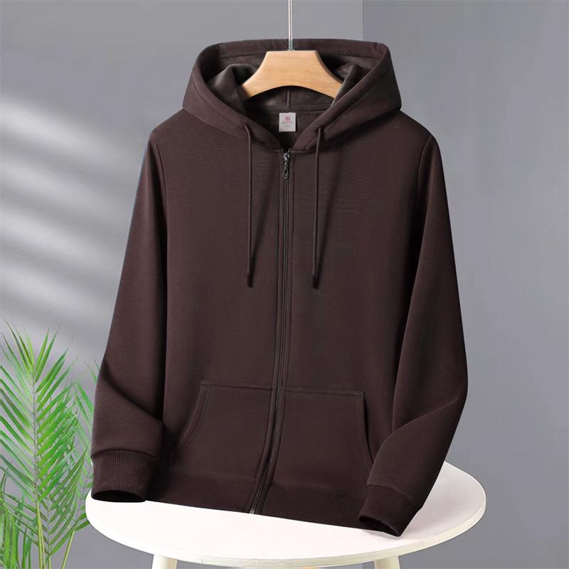 Unisex Heavyweight Cotton Zip-Up Hoodie Cardigan - Solid Color, Autumn/Winter Style.