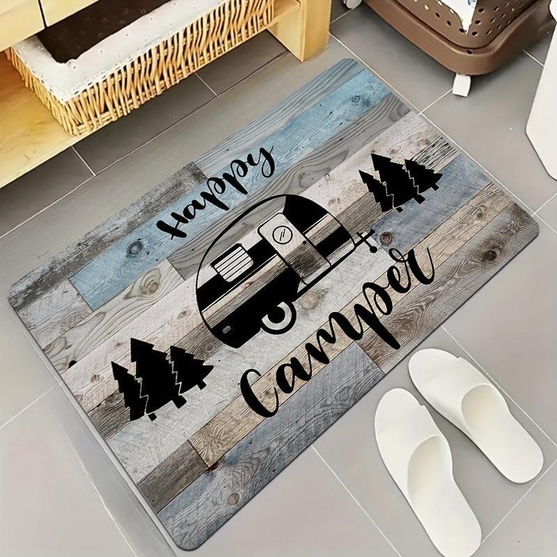 Joyful Camping Car Design Door Mat Cartoon Style NonSlip Entrance Rug for Living Room Bedroom Nursery Garden Balcony Sunroom