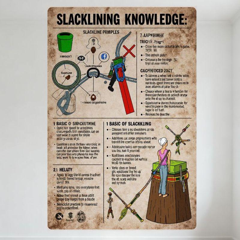 

Vintage Slacklining Knowledge Infographic Metal Tin Sign for Home Bar Man Cave Cafe Decor, Slackline Basics & Safety Wall Art 20x30cm（7.8x11.8inch）