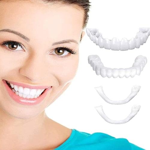 4-Piece Fake Teeth, Dentures, Instant Smile Teeth Covers, Cosmetic Teeth, Comfortable Fit, Most Comfortable Upper and Lower Teeth Care, Teeth Whitenin