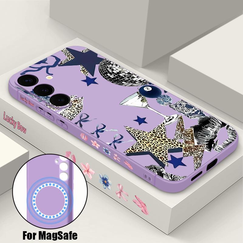 S26 Ultra Hülle Leopard Stern Discokugel Muster Magnetisch Für Magsafe Weiche Silikonhülle Für Samsung Galaxy S25 FE S24 Ultra S23 S22 Plus S21