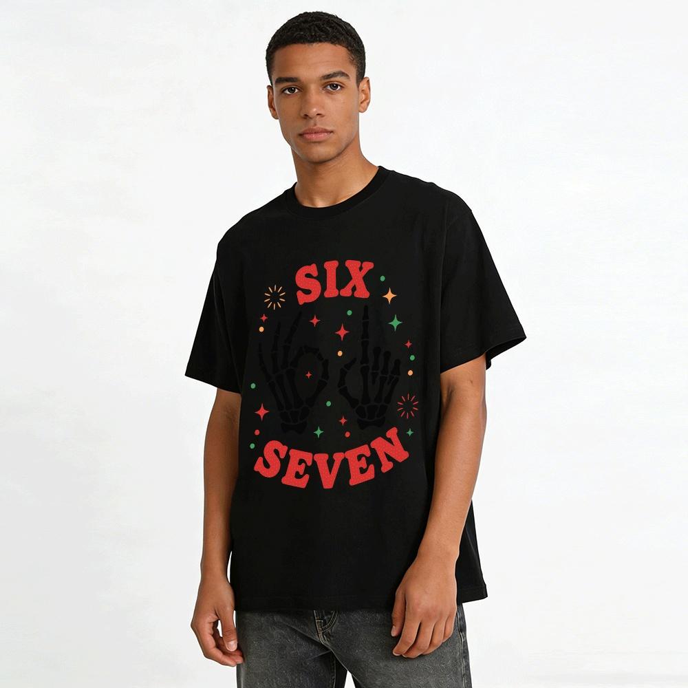 Halloween Skeleton Hand Six Seven Fun Print Casual Top Pure Cotton T-shirt