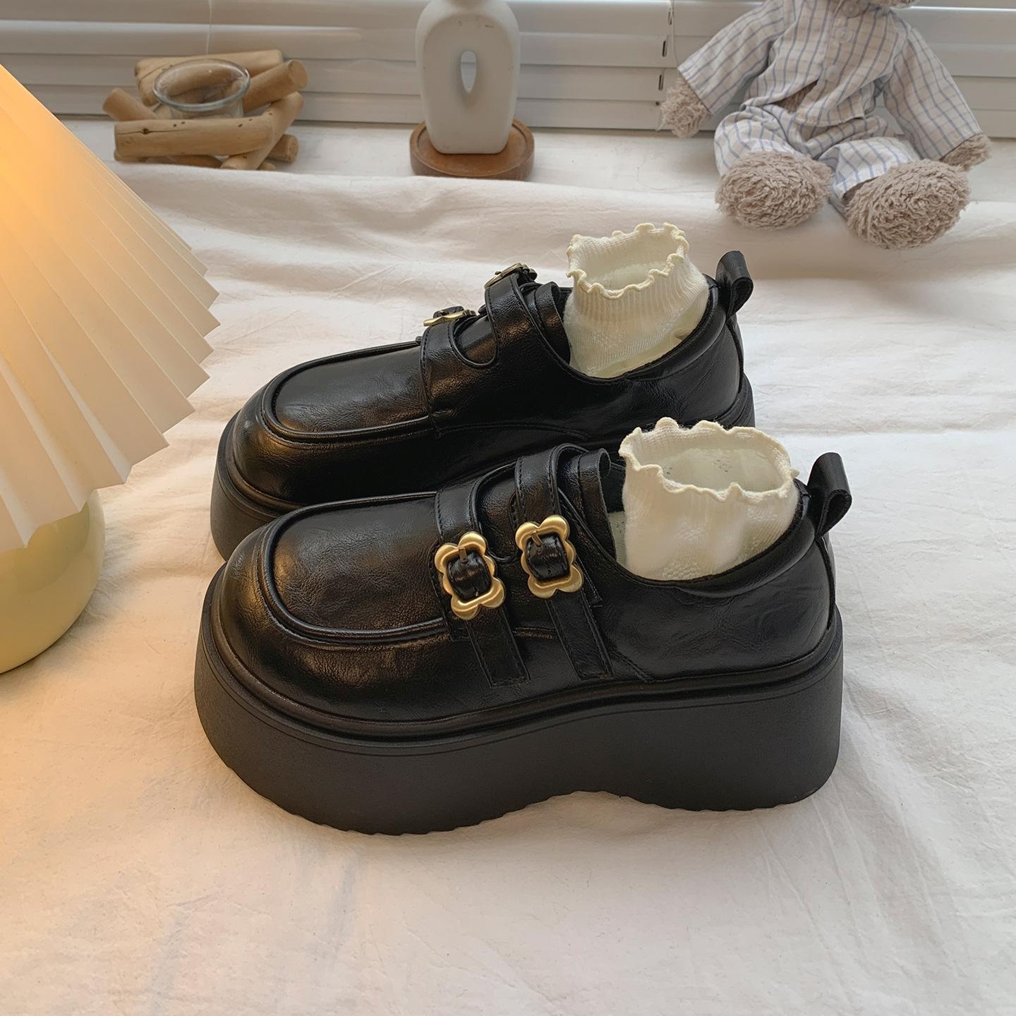 

Brown British style heightened platform small leather shoes women s 2025 new autumn versatile skirt soft-soled loafers 35 чёрный