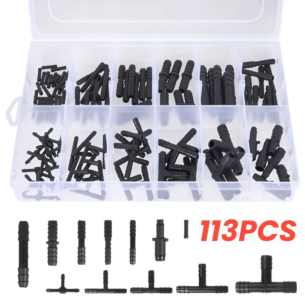 113pcs Car Hose Connector Assortment Reducer Set Plastic Straight T Piece Connectors For Cooling Systems Fuel Systems Mass Air Flow 3