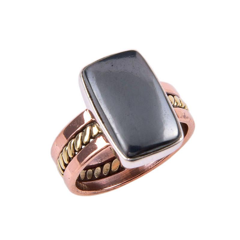 Piatră prețioasă Naturală Gunmetal Argint Sterling Masiv 925 Cadou Inel Bicolor Mărimea 6 J4j09