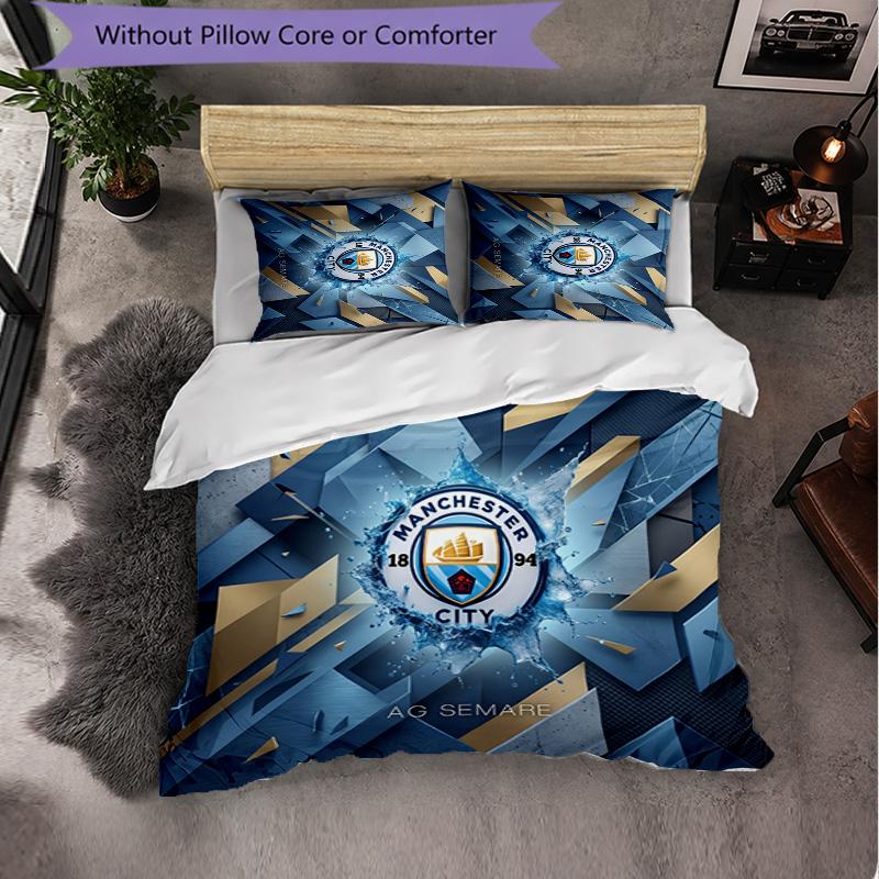 Set Lenzuola Manchester City Modello 3 Pezzi Morbida Copripiumino in Microfibra con Federe per Camera da Letto
