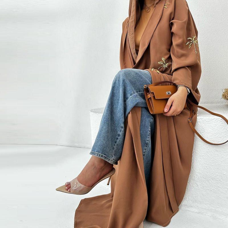 New Middle East Embroidery Robe Long Sleeve Cardigan Robe Dress Embroidered Cardigan Dress