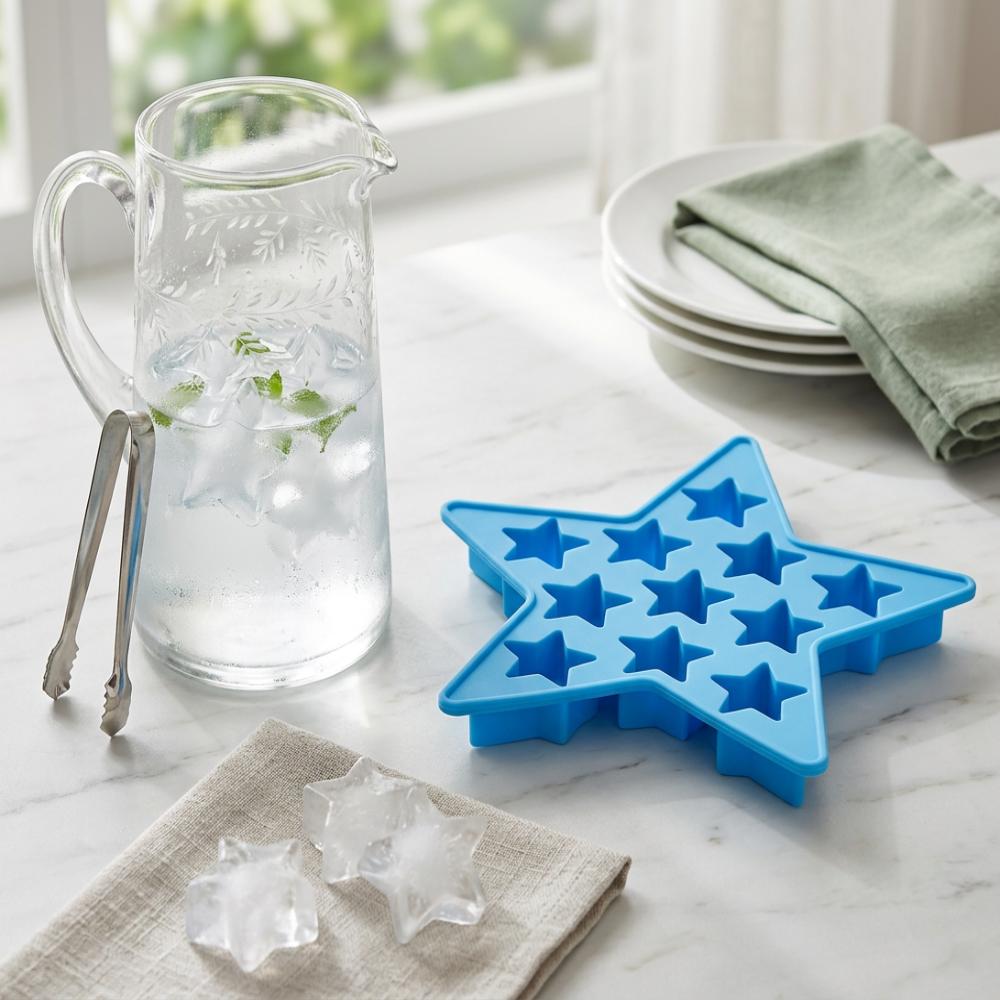 Five Star Shaped Ice Maker Tool Silicone Freeze Mold Maker Durable Ice Cube Tray Club синий