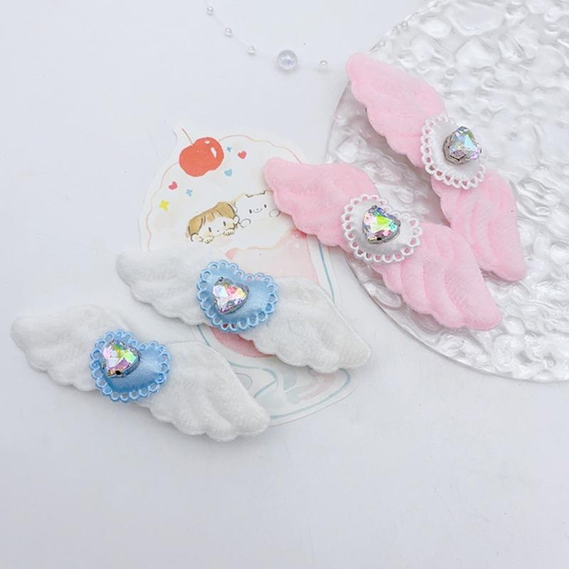 2pcs Lovely Hair Clip for Girl Plush Wing Shape Hair Barrettes with Rhinestones Heart Decals Braids Hair Clip for Girl