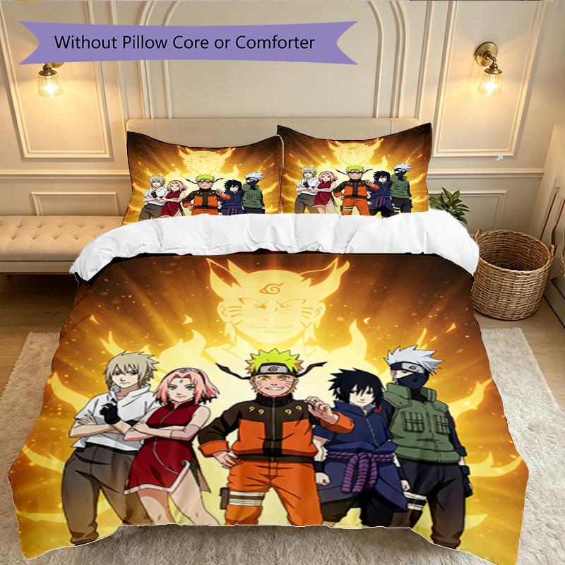 3pcs Duvet Cover Set, Game Role Naruto Bedding Set, Machine Washable, Breathable Fabric, All-Season Cozy Bedroom Accessory
