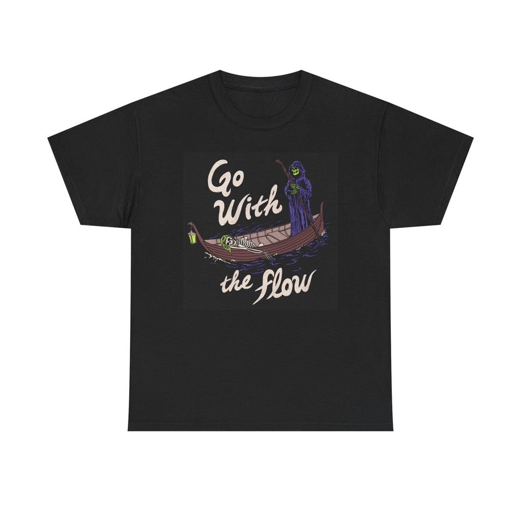 Just Go With The Flow Grim Reaper Graphic T Shirt NEW Cotton Tee Gift