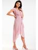 Asymmetrical Chiffon Dress with Ruffles, Powder Pink S