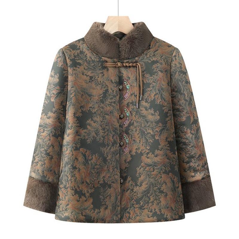 

Зимняя стеганая куртка с бархатом для сохранения тепла, новая одежда для пожилых женщин, пожилой мужчина, стеганая куртка Тан толстая 5XL [recommended 150-80kg] зелёный