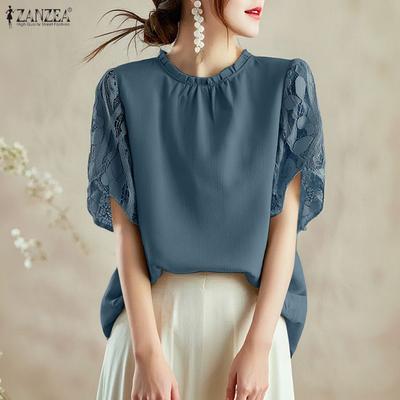 Dámska ležérna blúzka s okrúhlym výstrihom, voľná, patchwork, krátky rukáv