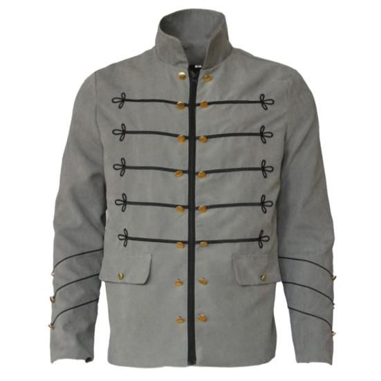 Men Gothic Jacket Embroidered Buttons Stand Collar Rock Frock Coat Vintage Punk Slim Fit Outwear Cosplay Costume