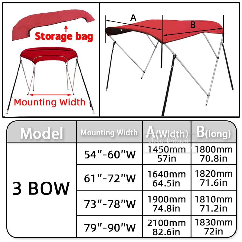 600D 3/4 Bow Bimini Top Boot Cover + Bimini Top Storage Bag Cover Anti UV Dustproof Waterproof Yacht Boat Cover with Zipper