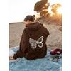 Women'S Fleece Shoulder Sleeve Sweater Letter Print Kangaroo Pocket Drawstring Butterfly Hoodie