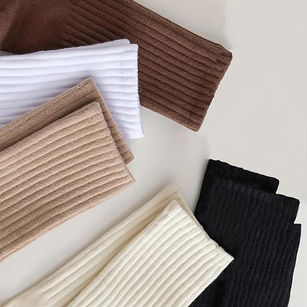 6 Pairs of Women's Solid Color Vertical Stripe Casual Style, Suitable for Casual Wear, Very Minimalist and Breathable Socks