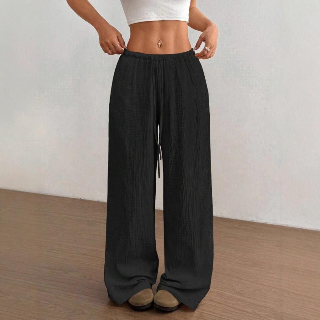 New Fashionable Women's Clothing, Elegant and Versatile, Elastic and Casual, Solid Color Pants, Wide Leg Pants