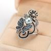 Trendy Ink Blue Pearl Butterfly Crystal Women's Ring For Engagement Wedding Copper Accessories Rings Wholesale