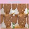 Summer Boho Resort Style Double Chain Necklace With Shell And Moon Decorations For Women