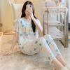 Artificial Cotton Pajamas Women's Spring and Summer Anti-bump Cotton and Silk Loungewear Suit Summer Cute Plaid Large Size Pajamas Outside Wear