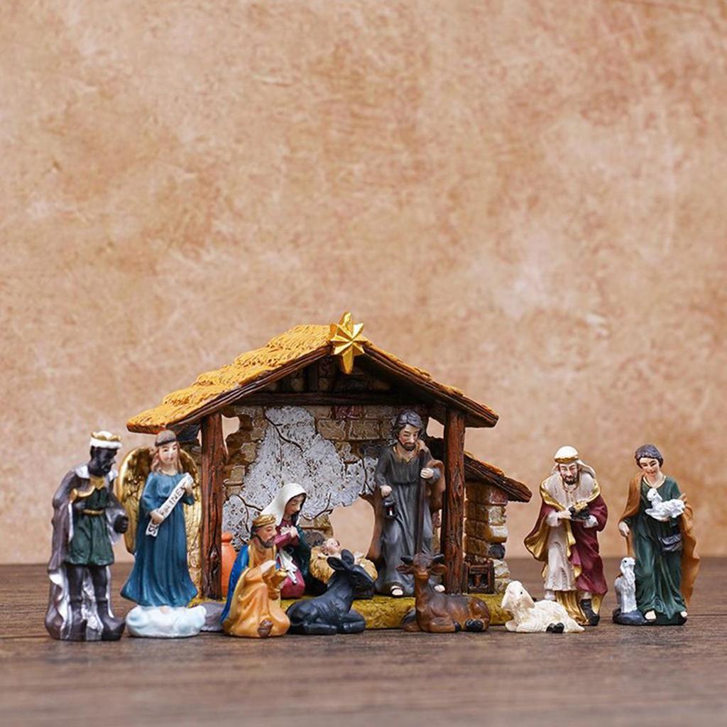 Nativity Scene Resin Manger Decoration Resin Christmas Manger Nativity Figurine Set For Bookshelf Home Dining Table Mantle
