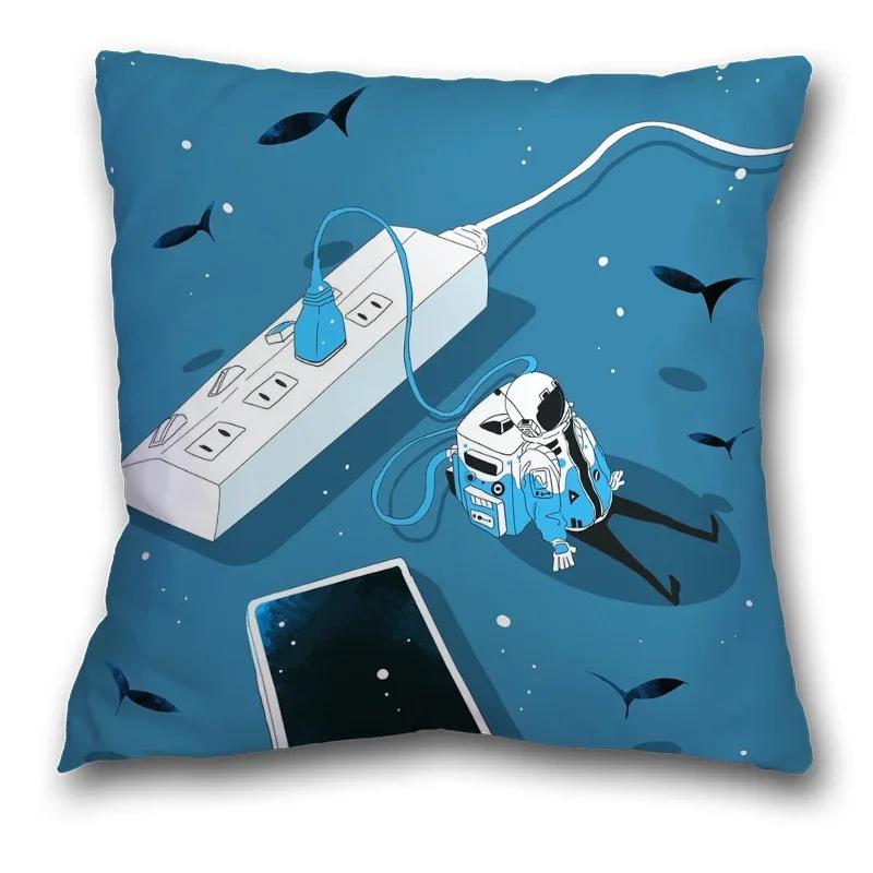 45x45cm Creative Spaceman Astronaut Ocean Blue Square Pillow Cover Living Room Sofa Office Seat Cushion  Home Decoration