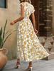 Yahua Women's Bohemian V-Neck Floral Dress - Elegant Summer Waist-Cinching Commuter Style 2026