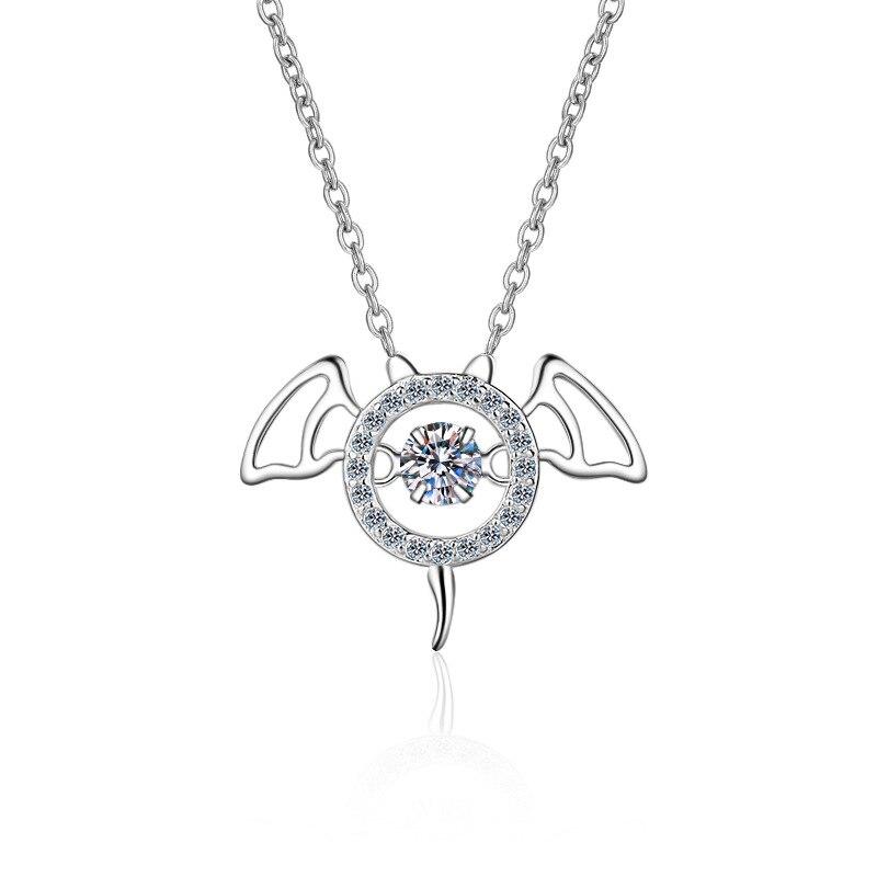 Real Moissanite Necklace Brilliant Diamond Bat Evil Devil Pendant Necklaces For Women Men Anniversary Gift Fine Jewelry