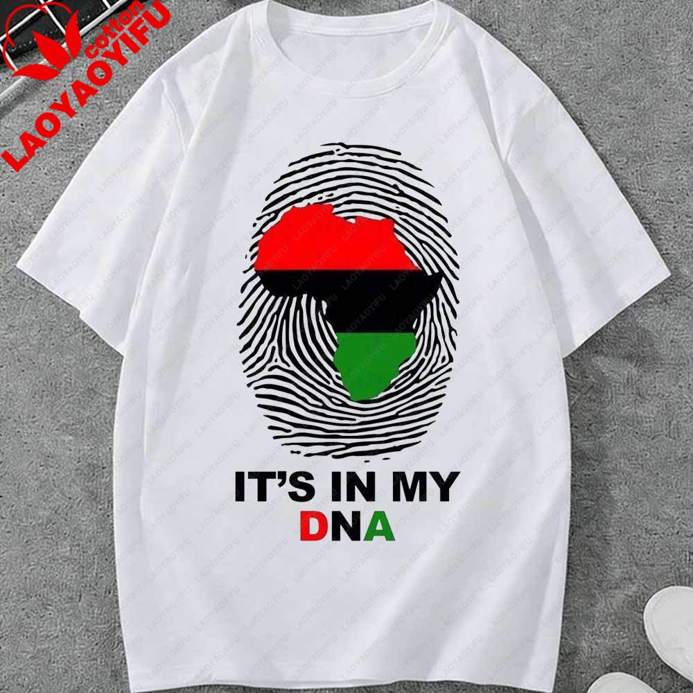 Juneteenth Its in My DNA Graphic TShirt African Map Fingerprint Black Pride Cotton Tops for Unisex Women Juneteenth Gift Apparel