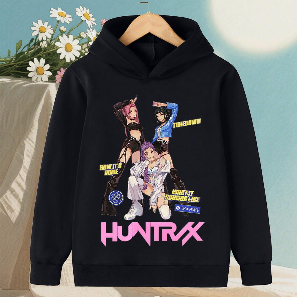 Korean KPop Demon Hunter Cartoon Girls Boy Hooded Sweatshirt Warm Children's Wave Fashion Casual Tops Casual Girls Clothing