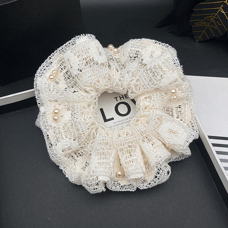 French Beige Pearl Lace Hair Tie - High-End 2026 Accessories.