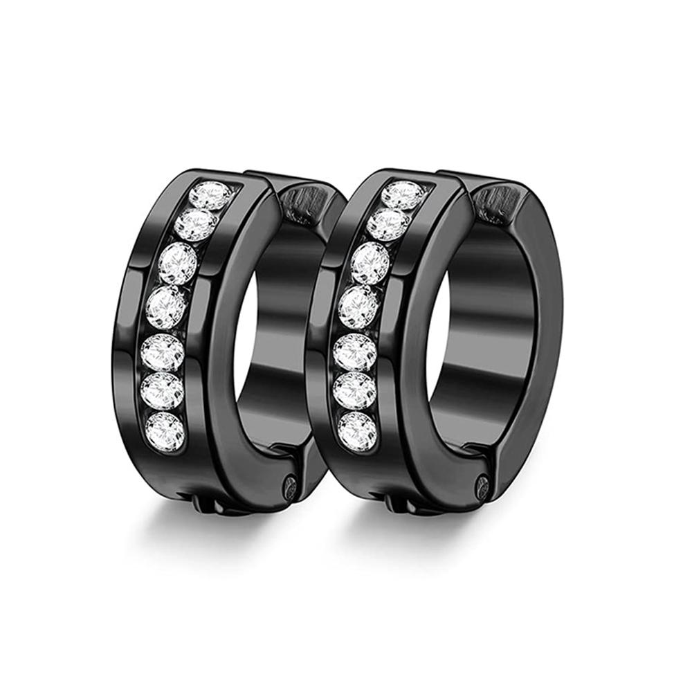 2pieces Punk Titanium Steel Ear Clip Earrings For Men Women Print Pattern Black No Pierced Fake Ear Circle New Pop Jewelry