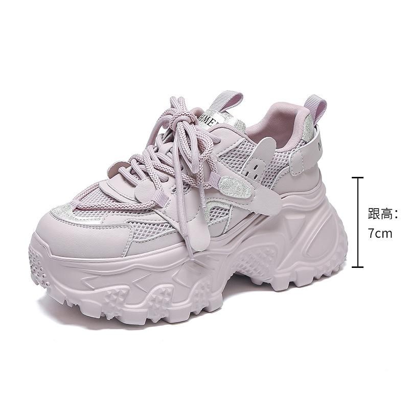 

beige thick-soled sports dad shoes women s 7cm retro sports shoes mesh surface breathable and versatile, casual and lightweight to increase height 40 фиолетовый